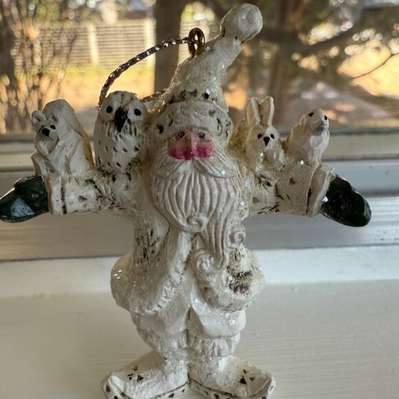 Vintage Pam Schifferl Winter White Santa with Woodland Animals Christmas Ornamen - Picture 9 of 9